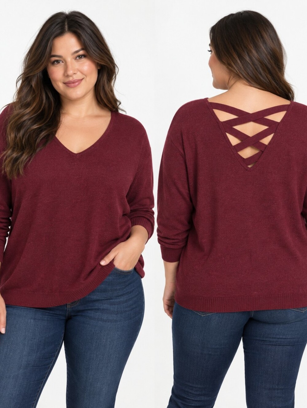 Love Ellie Burgundy Lattice Criss Cross Sweater – XXL